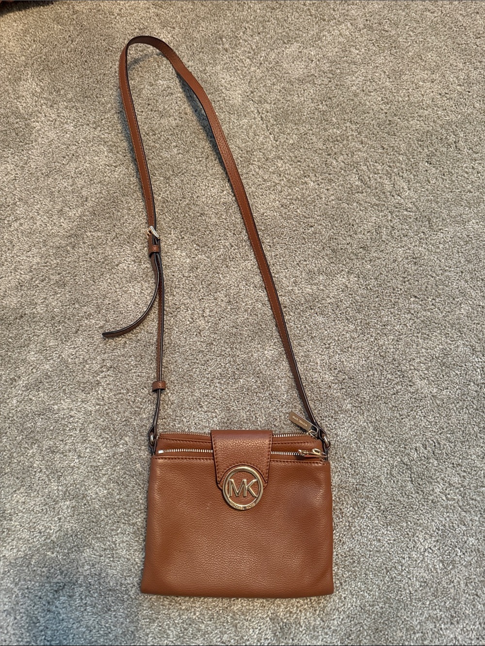 Michael Kors Cognac Leather MK Logo Crossbody Bag